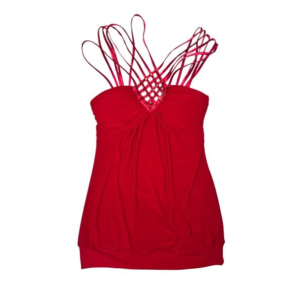 Charlotte Russe Tops - Y2K 90s Women’s Bedazzled Criss Cross Tank Top Red Size Small Vintage